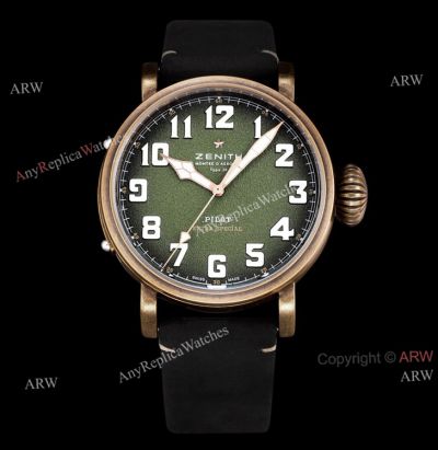 Best Zenith Pilot Type 20 Extra Special 45mm Green Dial Black Leather Strap Replica Watch 